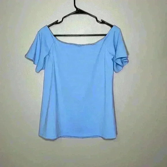 Susana Monaco Light Blue Off Shoulder Swing Short Sleeve Top Size Small EUC - Picture 5 of 10